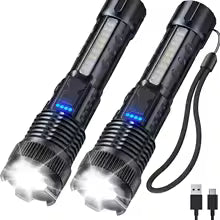 Lot de 2 Lampes Torches LED Haute Puissance – Rechargeables & Ultra Polyvalentes